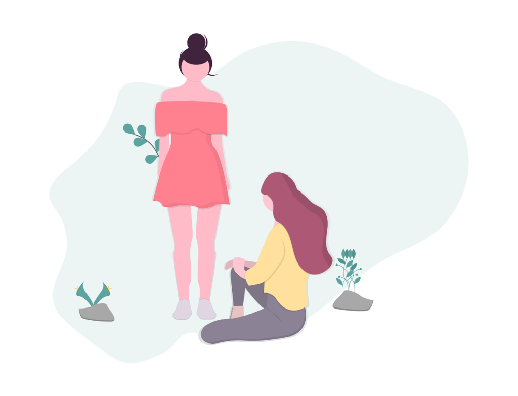 two girls hanging out illustration